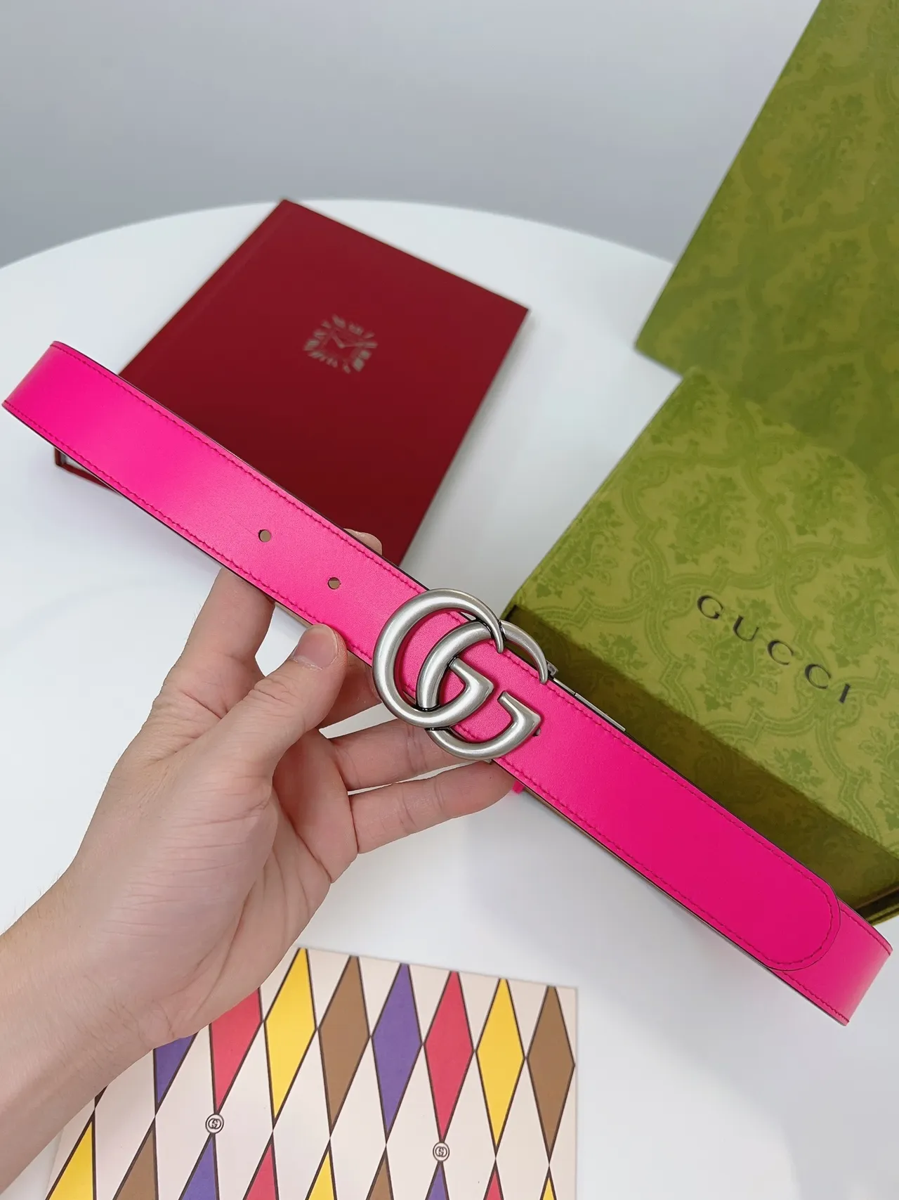 Gucci Double G Ceinture Rose et Beige en Cuir 8