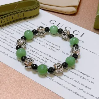 Gucci Double G Charm Bracelet Green Black Beaded Bracelet