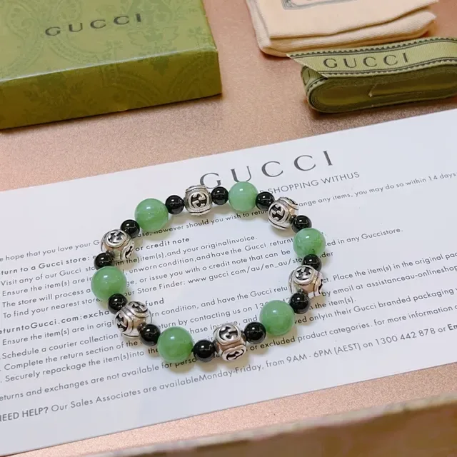 Gucci Double G Charm Bracelet Green Black Beaded Bracelet 2