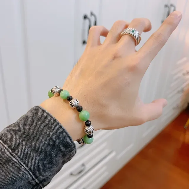 Gucci Double G Charm Bracelet Green Black Beaded Bracelet 3