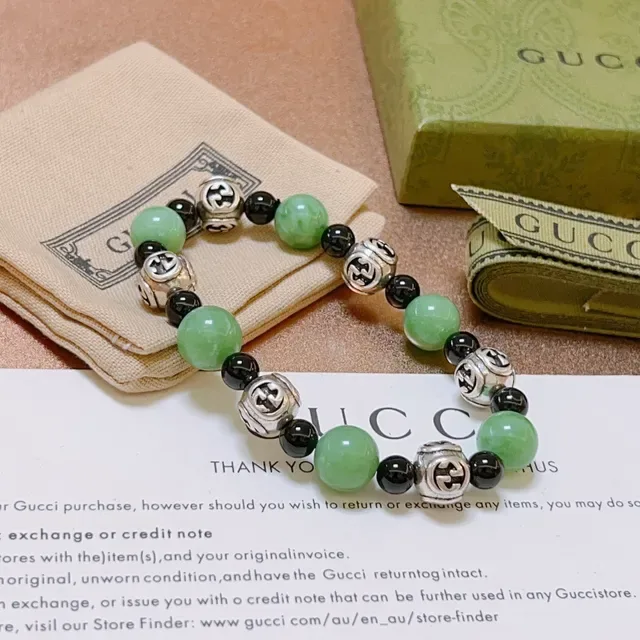Gucci Double G Charm Bracelet Green Black Beaded Bracelet 4