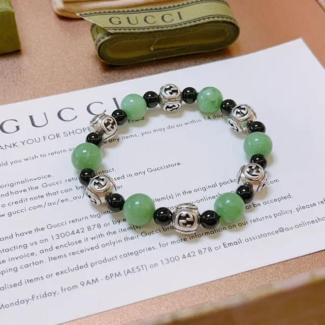 Gucci Double G Charm Bracelet Green Black Beaded Bracelet 5