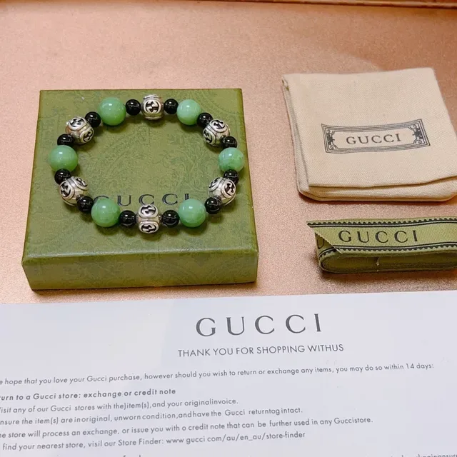 Gucci Double G Charm Bracelet Green Black Beaded Bracelet 6