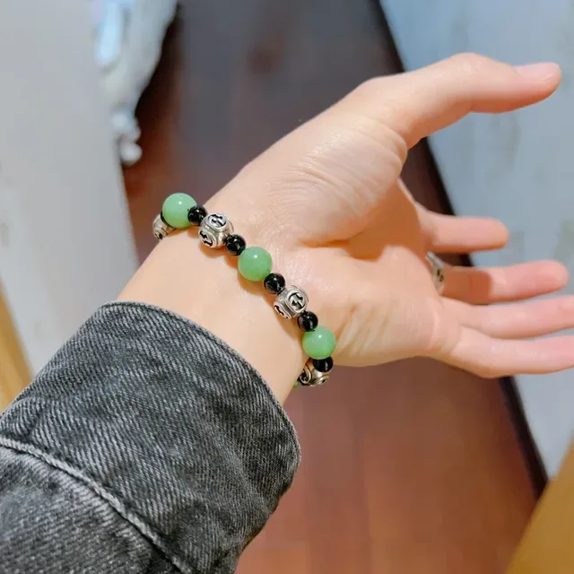 Gucci Double G Charm Bracelet Green Black Beaded Bracelet 7