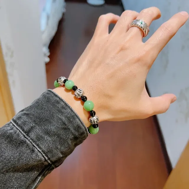 Gucci Double G Charm Bracelet Green Black Beaded Bracelet 8
