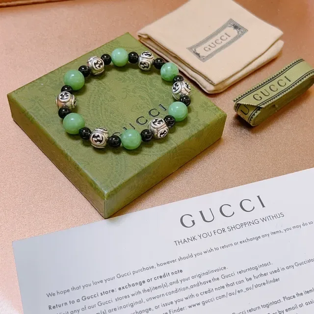 Gucci Double G Charm Bracelet Green Black Beaded Bracelet 9