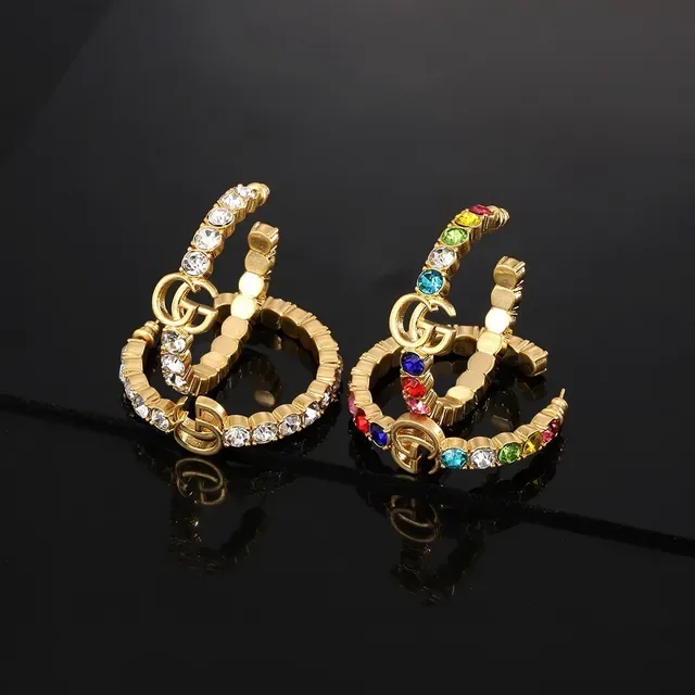 Gucci Double G Crystal Ear Cuffs Multicolor and Clear Earrings 1