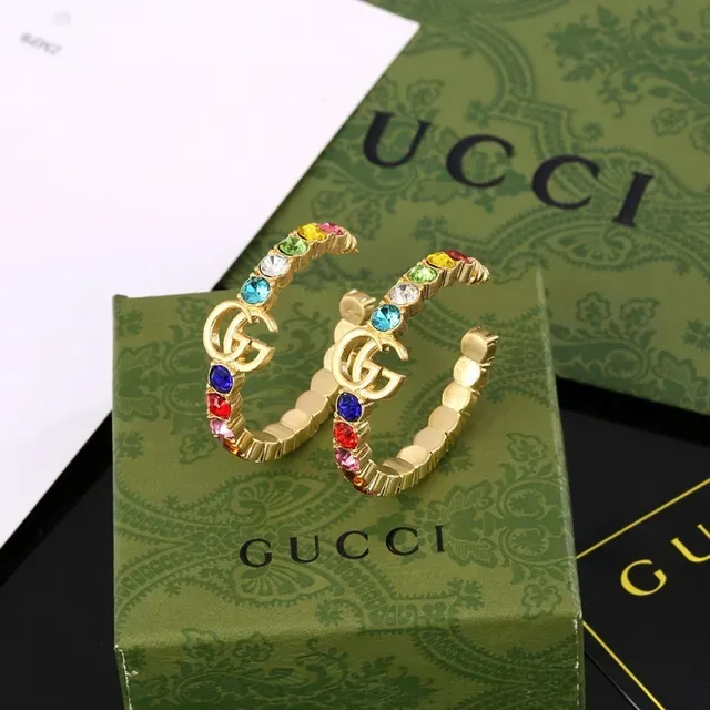 Gucci Double G Crystal Ear Cuffs Multicolor and Clear Earrings 6