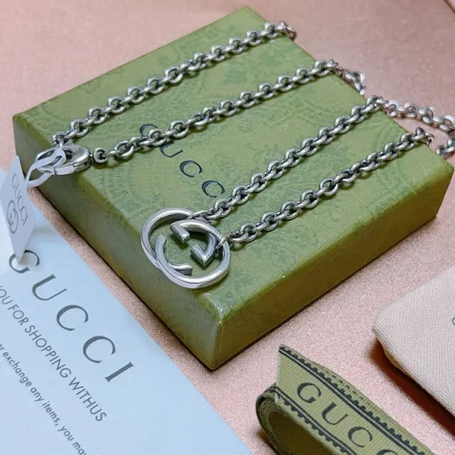 Gucci Double G Interlocking Logo Silver-Tone Chain Necklace 4