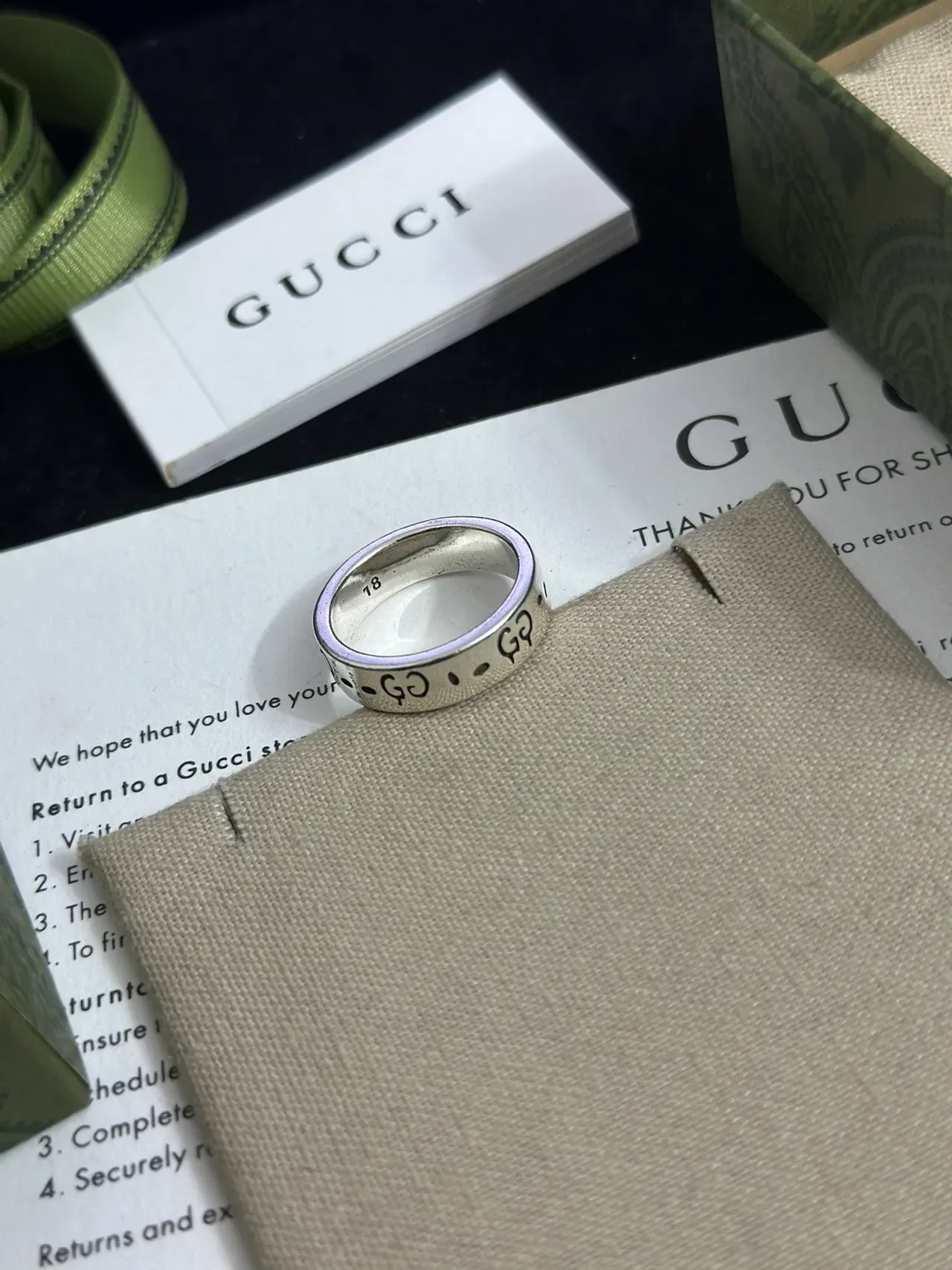 Gucci Engraved Interlocking G and Skull Motif Silver Rings 6