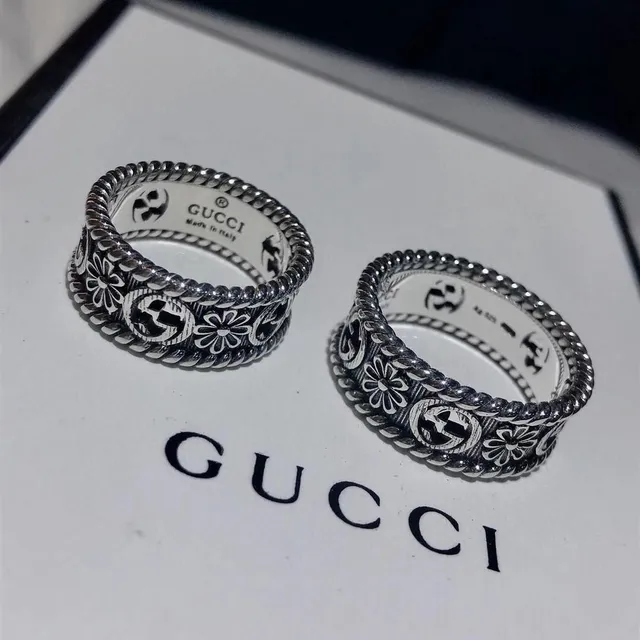 Gucci Floral GG Motif Twisted Rope Edge Silver Rings 4