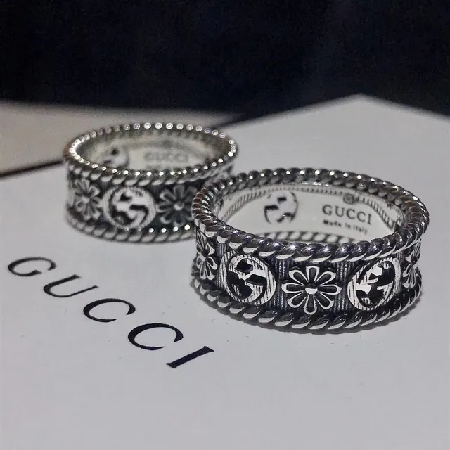 Gucci Floral GG Motif Twisted Rope Edge Silver Rings 5