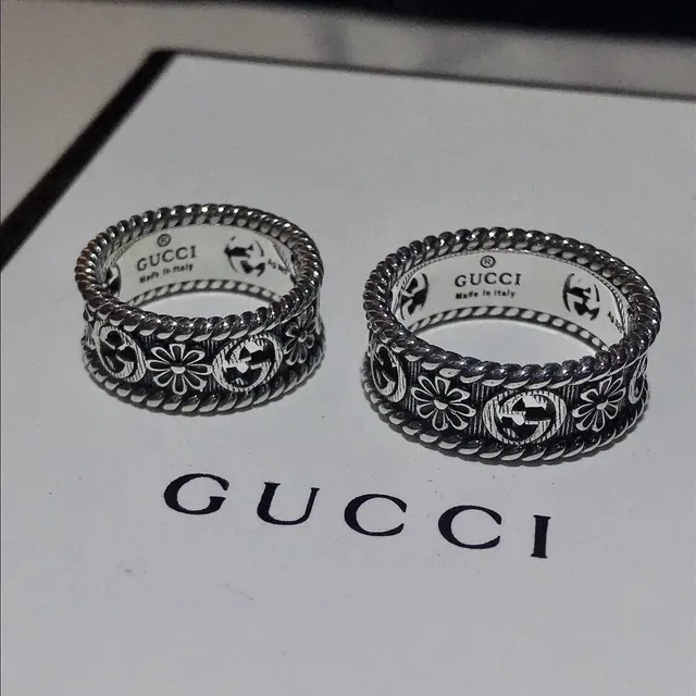 Gucci Floral GG Motif Twisted Rope Edge Silver Rings 9