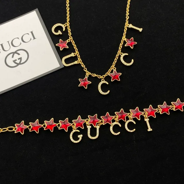 Gucci Jardin Chaîne Or Rouge Émaillée Étoiles Collier 6