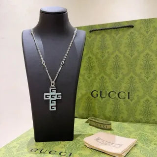 Gucci GG Cross Enamel Pendant Necklace