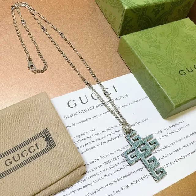Gucci GG Cross Enamel Pendant Necklace 9
