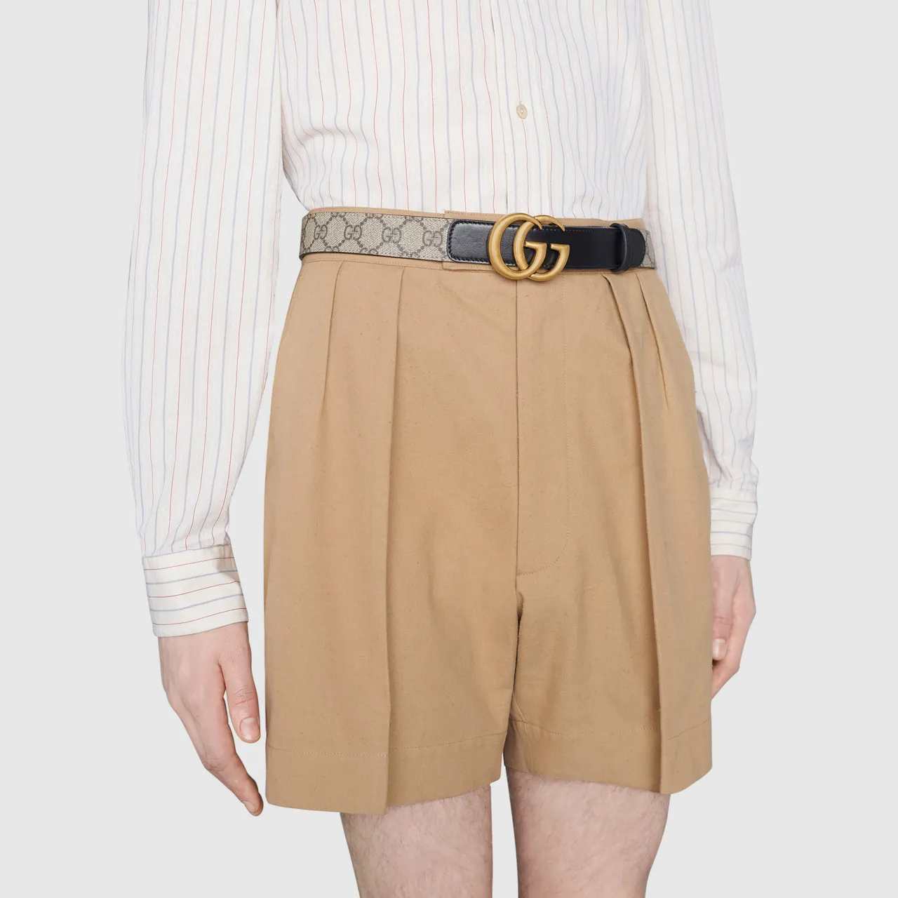 Gucci GG Marmont Beige Monogram Canvas and Black Leather Belt 2