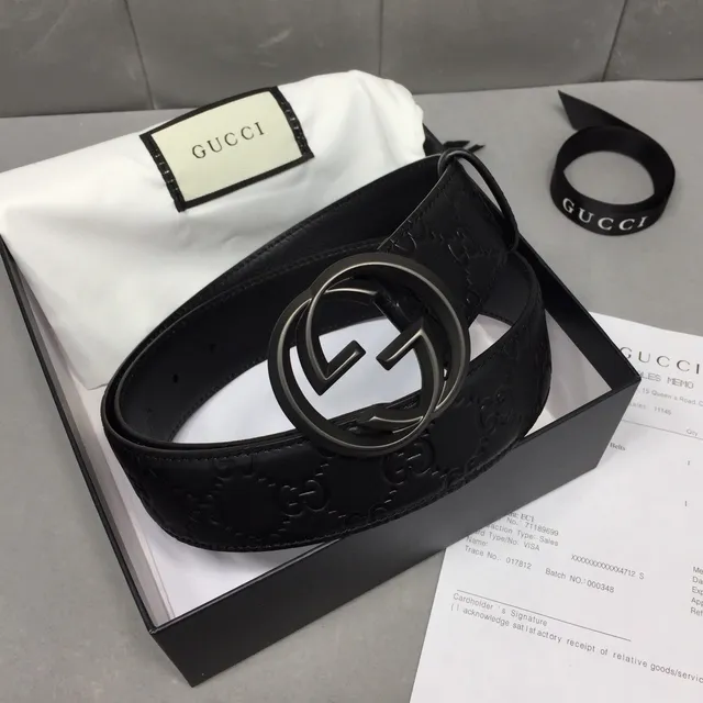 Gucci GG Marmont Cinturón de cuero negro con monograma embossado 5