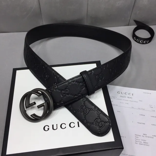 Gucci GG Marmont Cinturón de cuero negro con monograma embossado 6