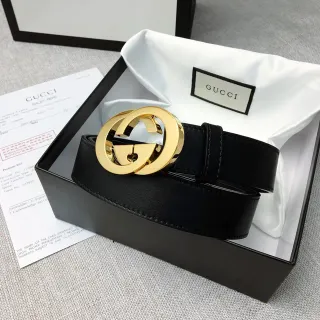 Gucci GG Marmont Black Gold Interlocking Double G Buckle Polished Hardware Leather Belt