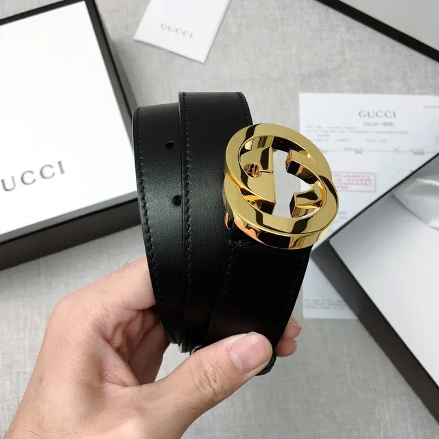 Gucci GG Marmont Black Gold Interlocking Double G Buckle Polished Hardware Leather Belt 3