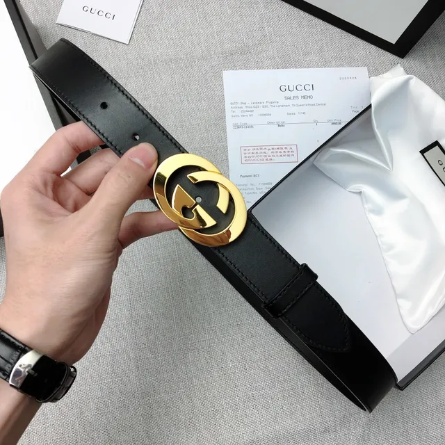 Gucci GG Marmont Black Gold Interlocking Double G Buckle Polished Hardware Leather Belt 4