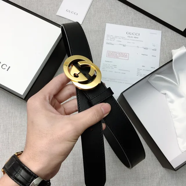 Gucci GG Marmont Black Gold Interlocking Double G Buckle Polished Hardware Leather Belt 5