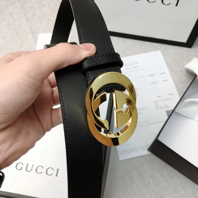 Gucci GG Marmont Black Gold Interlocking Double G Buckle Polished Hardware Leather Belt 8