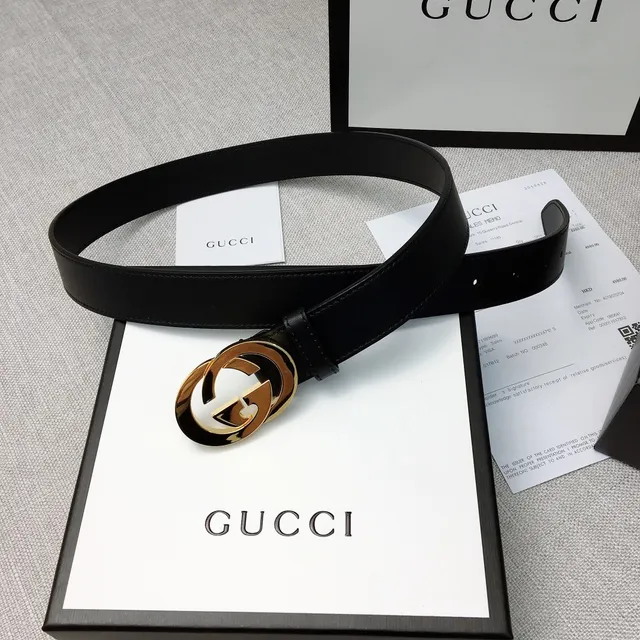 Gucci GG Marmont Black Gold Interlocking Double G Buckle Polished Hardware Leather Belt 9