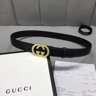 Gucci GG Marmont Black Gold Interlocking G Buckle Textured Leather Belt
