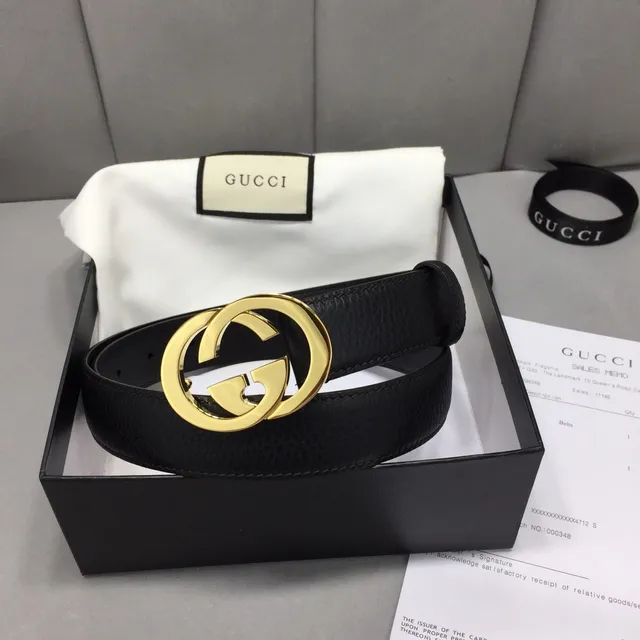 Gucci GG Marmont Black Gold Interlocking G Buckle Textured Leather Belt 5