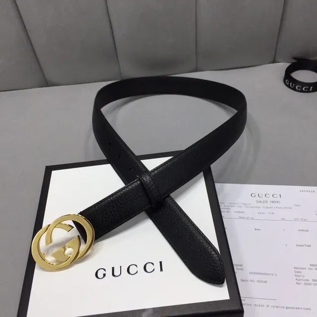 Gucci GG Marmont Black Gold Interlocking G Buckle Textured Leather Belt 6
