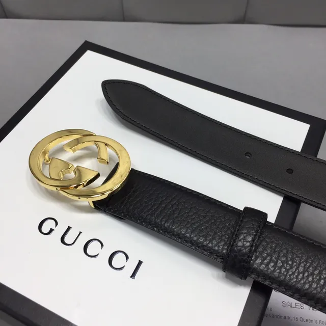 Gucci GG Marmont Black Gold Interlocking G Buckle Textured Leather Belt 8