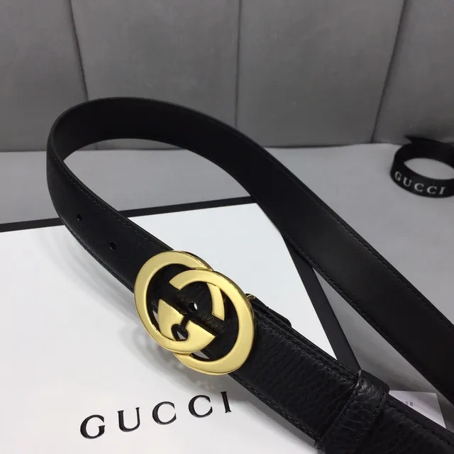 Gucci GG Marmont Black Gold Interlocking G Buckle Textured Leather Belt 9