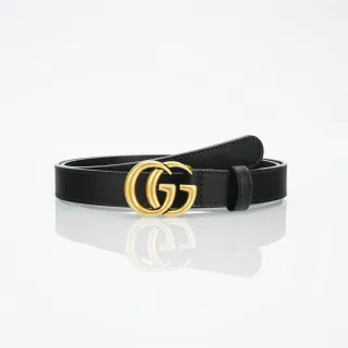 Gucci GG Marmont Black Gold Slim Interlocking Double-G Buckle Leather Belt