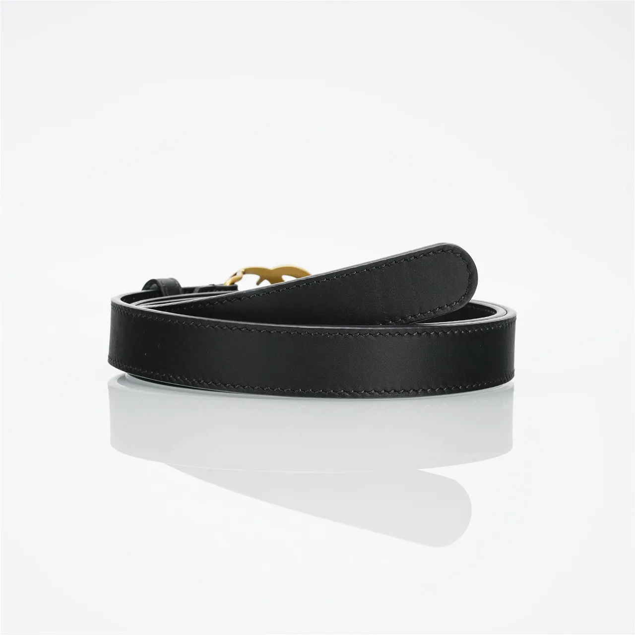 Gucci GG Marmont Black Gold Slim Interlocking Double-G Buckle Leather Belt 7