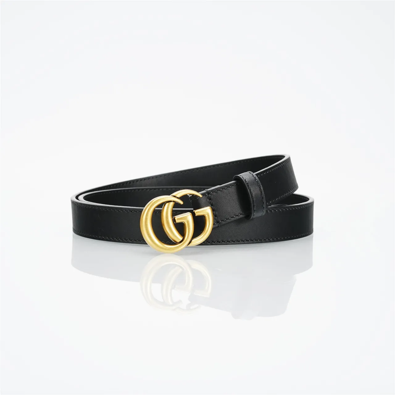 Gucci GG Marmont Black Gold Slim Interlocking Double-G Buckle Leather Belt 8
