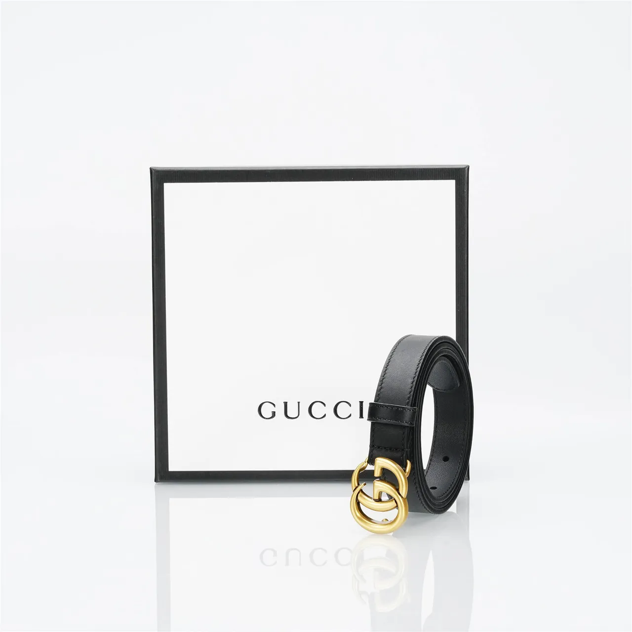 Gucci GG Marmont Black Gold Slim Interlocking Double-G Buckle Leather Belt 10
