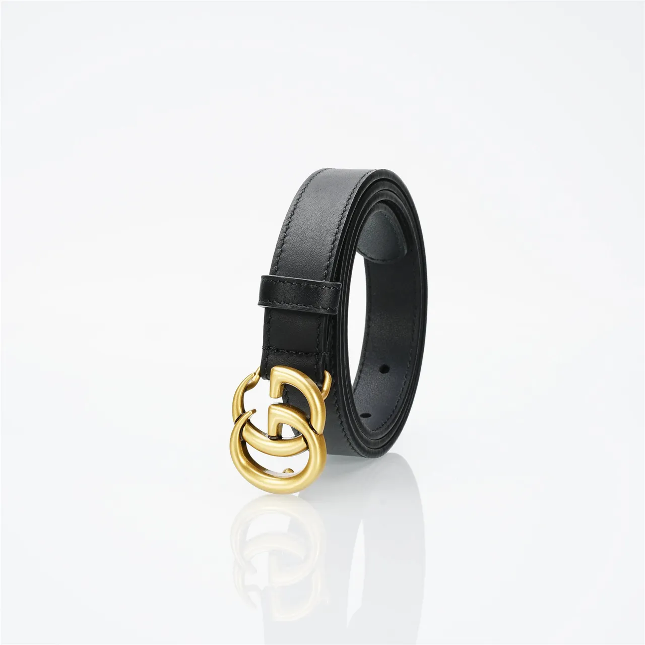 Gucci GG Marmont Black Gold Slim Interlocking Double-G Buckle Leather Belt 11