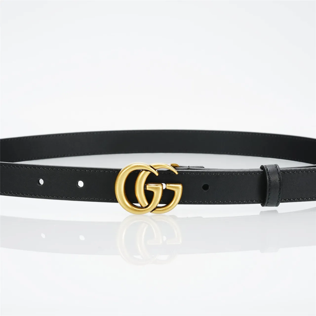 Gucci GG Marmont Black Gold Slim Interlocking Double-G Buckle Leather Belt 12
