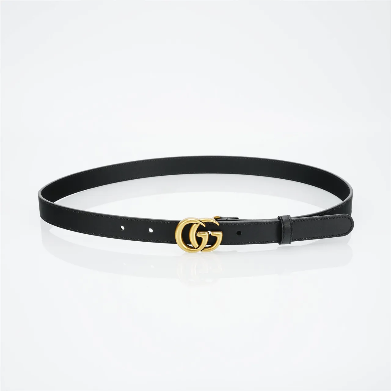 Gucci GG Marmont Black Gold Slim Interlocking Double-G Buckle Leather Belt 13