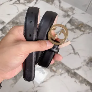 Gucci GG Marmont Black Gold Slim-Profile Smooth Leather Belt