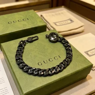 Gucci GG Marmont Black Green Matte Metal Curb-Link Chain Bracelet