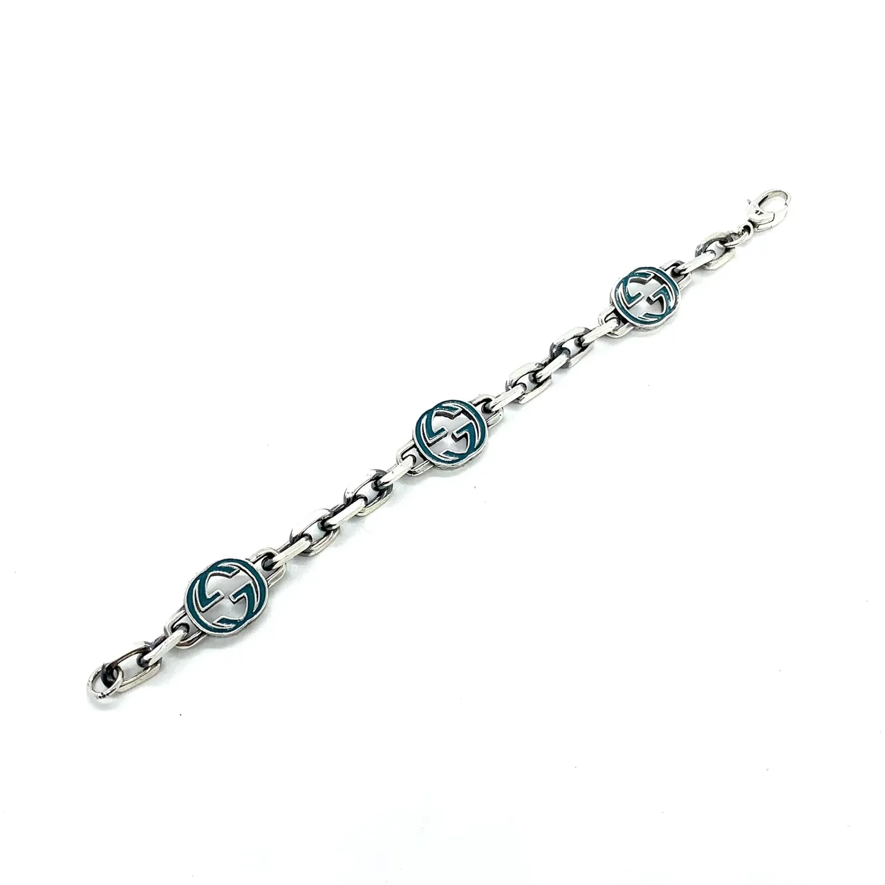 Gucci GG Marmont Blue Enamel Silver Chain Bracelet 3