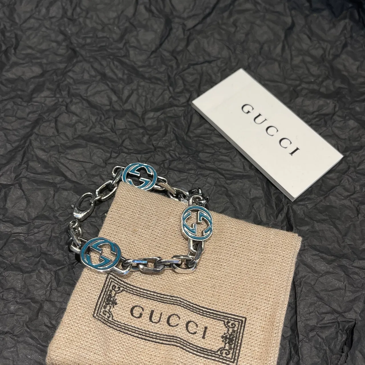 Gucci GG Marmont Blue Enamel Silver Chain Bracelet 4