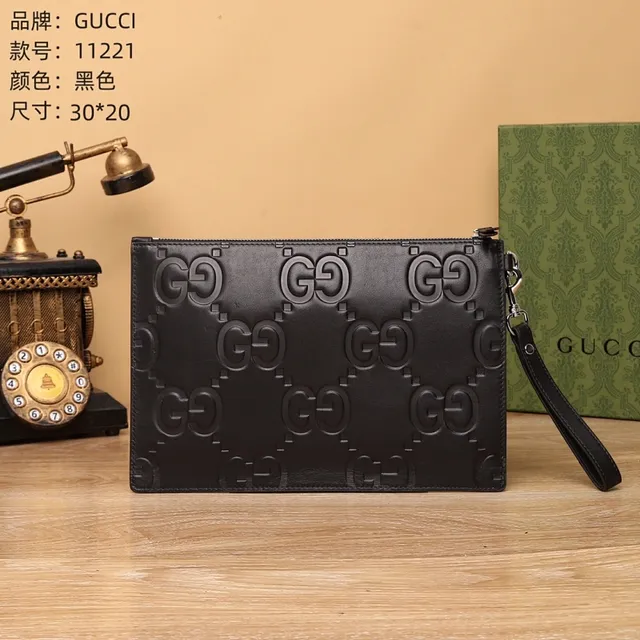 Gucci GG Marmont Clutch Black Embossed Leather Envelope Clutch 2