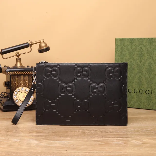 Gucci GG Marmont Clutch Black Embossed Leather Envelope Clutch 3