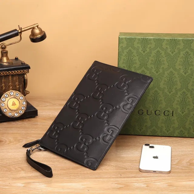 Gucci GG Marmont Clutch Black Embossed Leather Envelope Clutch 4