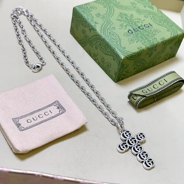 Gucci GG Marmont Cross Pendant Silver Necklace 3