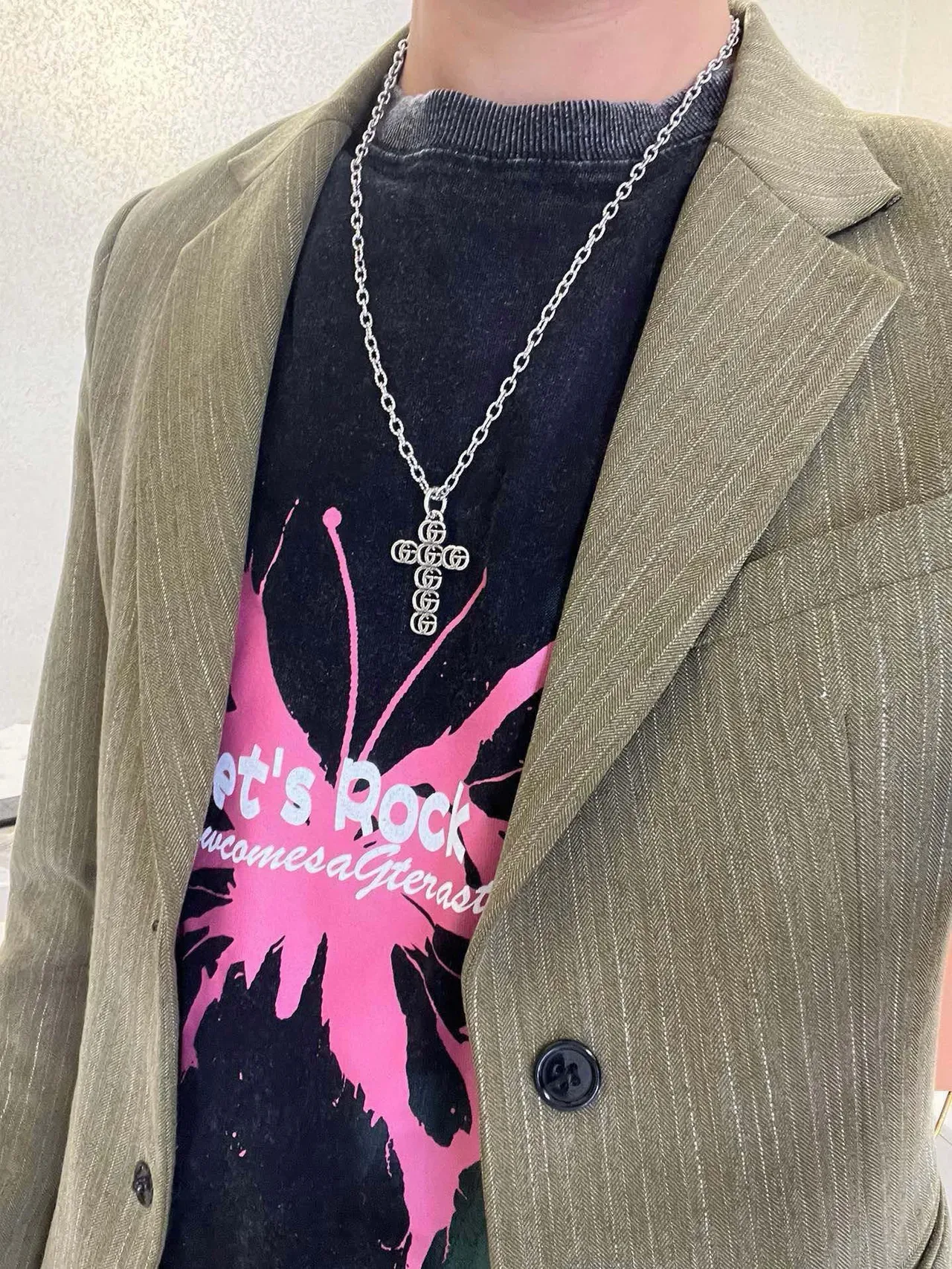 Gucci GG Marmont Cross Pendant Silver Necklace 5